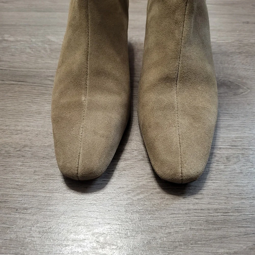 Ann Taylor Womens Tan Suede Square Toe Low Block Heel Ankle‎ Boots Size 5 Mod